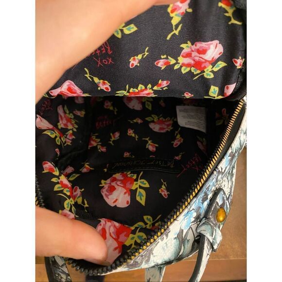 Betsey Johnson Small Backpack Dog floral black grey blue white bag - Picture 6 of 8